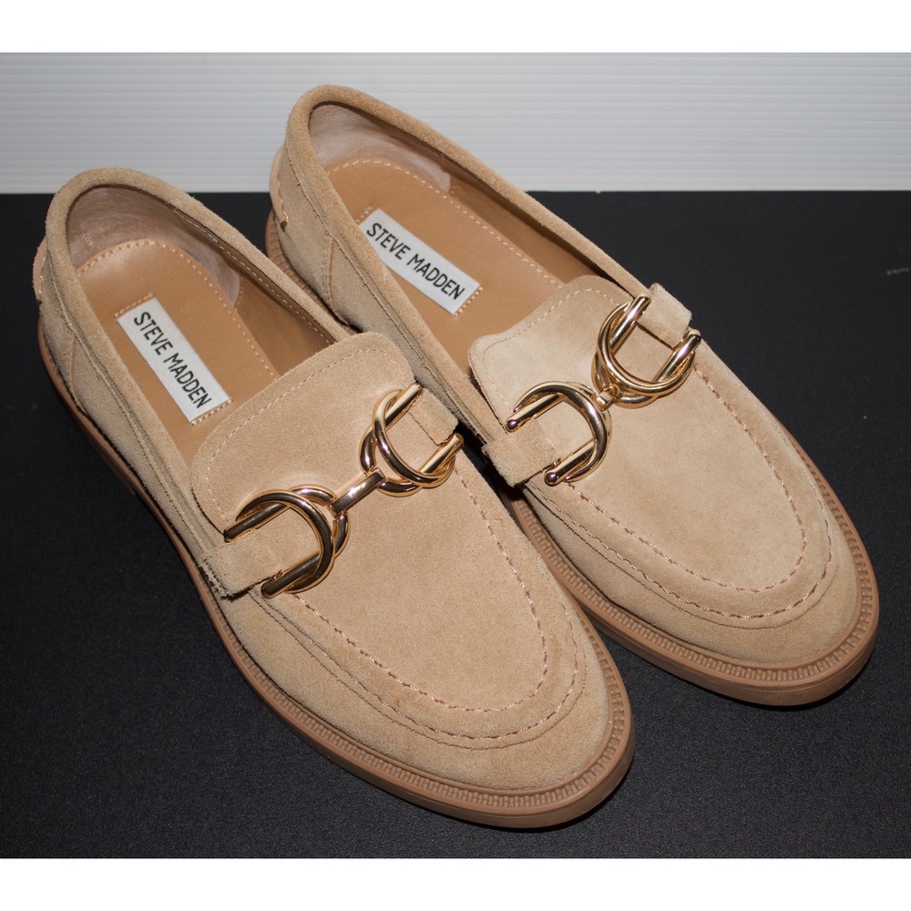 Steve Madden Loafers Sheyla Women 8 Tan Suede Gold Bit Hardware